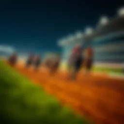 An intricately designed racetrack with horses in action during a race