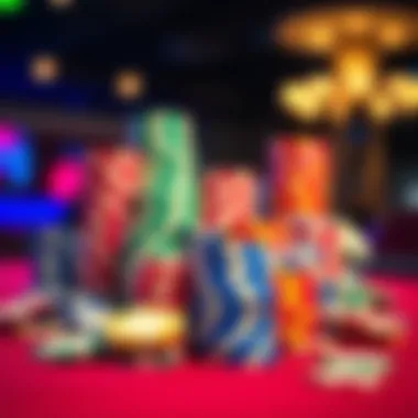 Colorful poker chips stacked on a casino table