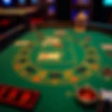 Intricate layout of a blackjack table highlighting the betting spots and dealer area
