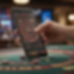Stunning visual of a player's hand interacting with a mobile casino interface showcasing free spins.