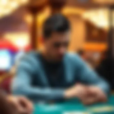 A thoughtful player considering strategies at a poker table