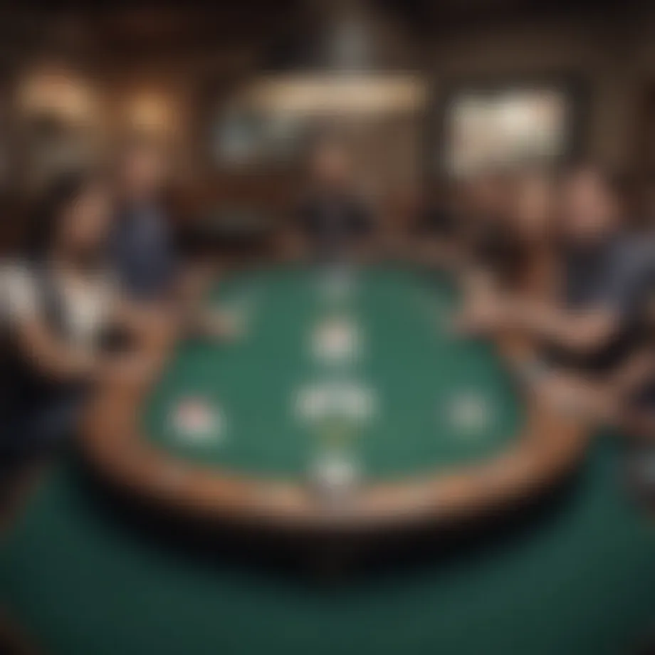 Overview of a digital poker table with player avatars