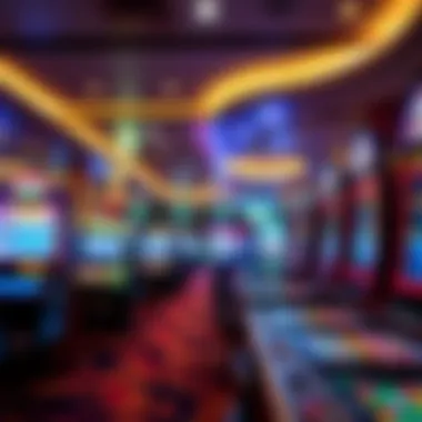 A vibrant gaming floor filled with various gaming tables and machines