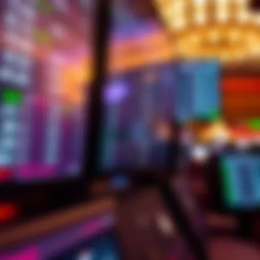 Close-up of betting screens displaying live odds and game statistics.