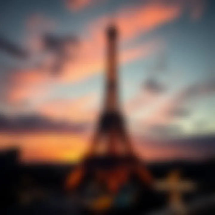 Iconic Eiffel Tower against a sunset sky