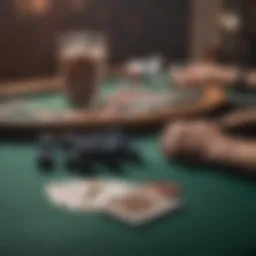 High stakes poker table with chips and cards