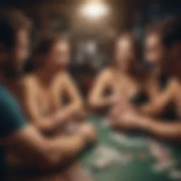 A group of friends engaged in a lively game of strip poker