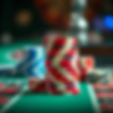 Chips Ready for Action A close-up of roulette chips stacked in preparation for a bet