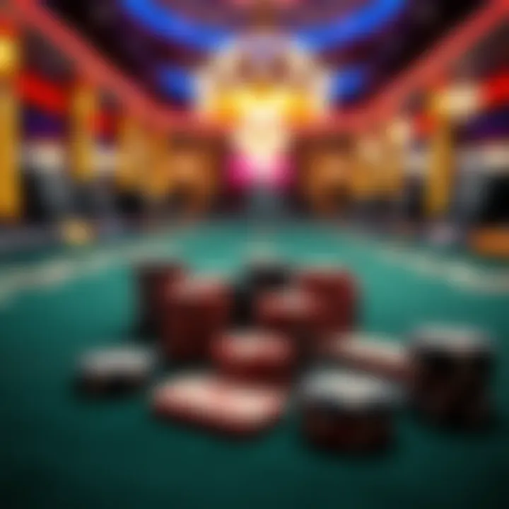 Close-up of a poker table setup with chips and cards ready for a game