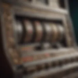 An intricate close-up of a vintage slot machine illustration showcasing its unique artwork and design elements.
