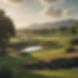 A scenic view of a prestigious golf course during a tournament